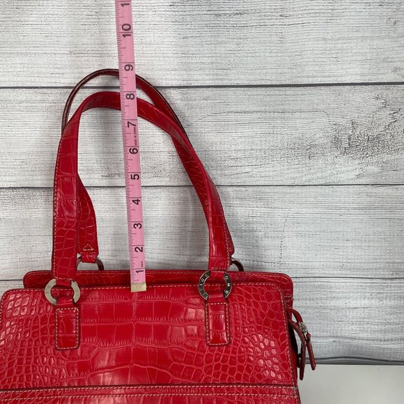 Y2K Tommy Hilfiger Shoulder Bag Red Croc Embossed Leather Pockets Preppy - Picture 7 of 16